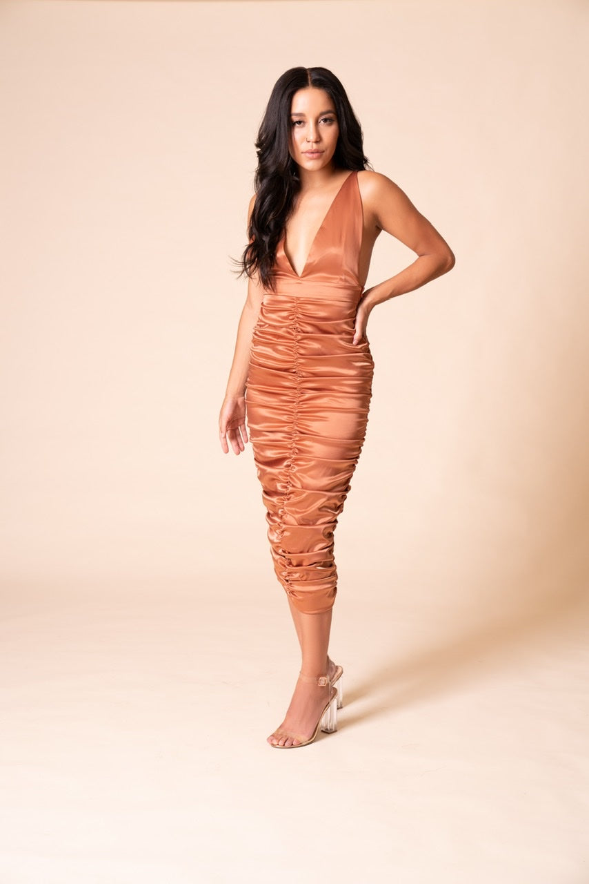 In Your Dreams Ruched Midi Dress