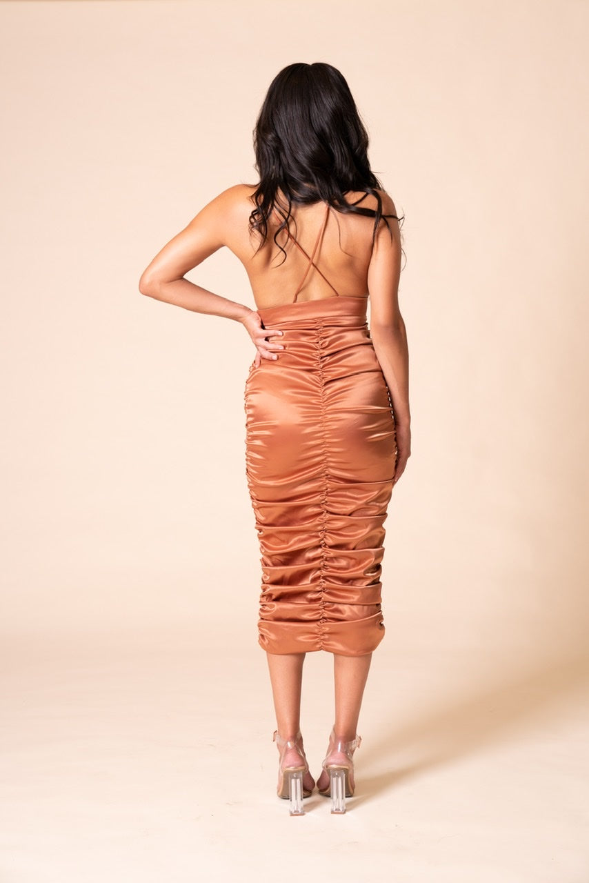 In Your Dreams Ruched Midi Dress